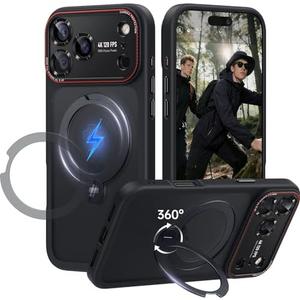 for iPhone 17 Pro Max Case: 360 Spin Magnetic Stand, Camera Protection (Compatible with MagSafe) [18FT Military Protection] Shockproof Matte Translucent Phone Cover for iPhone 17 Pro Max 6.9", Black