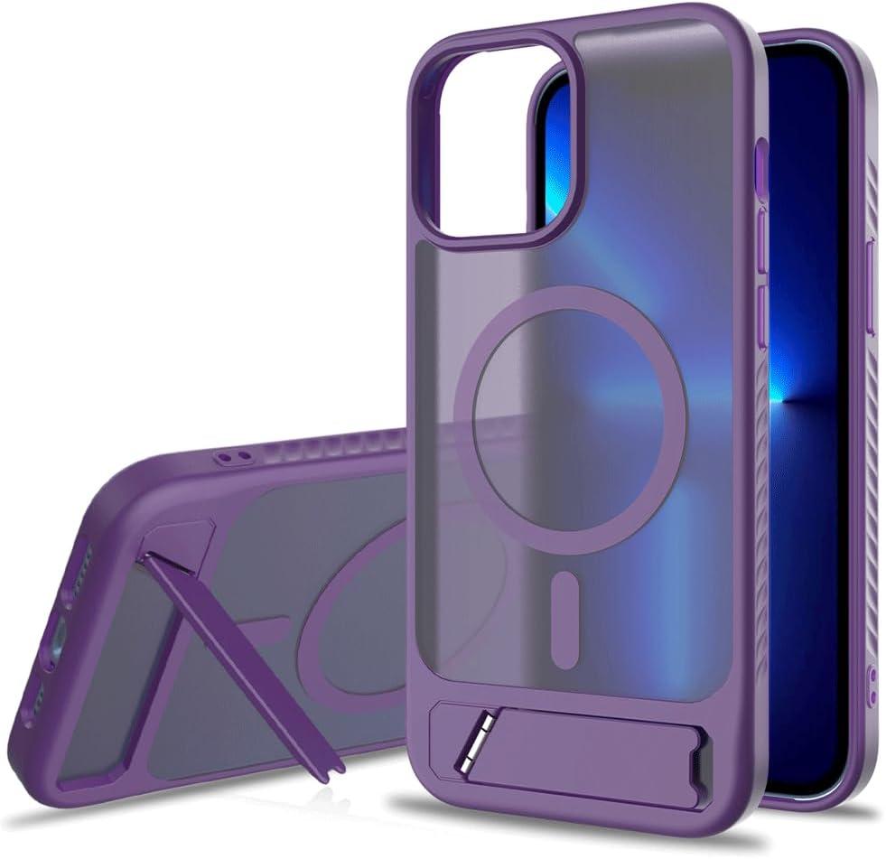Magnetic Compatible with iPhone 12 Pro Max & iPhone 13 Pro Max Case, [Built-in Invisible Kickstand][Compatible with Mag-Safe]Slim Translucent Matte Phone Case for iPhone 12/13 Pro Max, Purple
