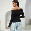 Women's Autumn Sweater, 2026 Casual Long Sleeve Off-The-Shoulder Strapless Knitted Sweater, Pullover Sweater (Medium, Black)