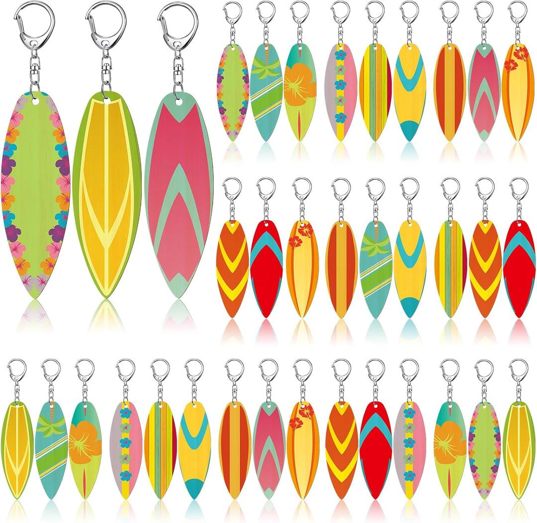 Bucherry 36 Pcs Beach Summer Party Favors Keychain Gifts Bulk Wooden Surfboard Sea Turtle Coconut Tree Christian Religious Key Ring for Hawaiian Luau Florida Bahamas Souvenirs Supplies(Flower)