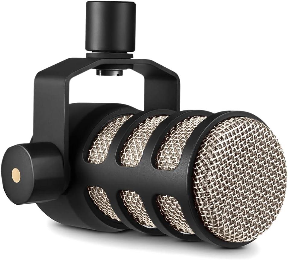 RDE PodMic Cardioid Dynamic Broadcast Microphone with Integrated Swing Mount for Podcasting, Streaming, Gaming, and Voice Recording, Black