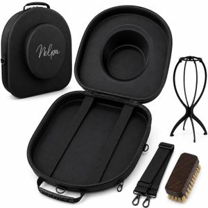 Cowboy Hat & Wig Box, Hard Shell Travel Case for Fedora & Wide Brim
Includes Hat Stand & Cleaning Brush - Fits Fedora, Western, Wide Brim or Wigs to 4.25in Brim, Water-Resistant Oxford Shell