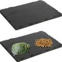 VCEPJH Reptile Basking Platform 2 Pcs Tortoise Rock Plate Natural Turtle Food Bowl Dish 11.81 x 7.87 inch Feeding Slate Rock for Lizard Tortoise Bearded Dragon Chameleon Gecko Frog Snake