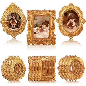 Balacoo 15 Pcs Gold Mini Picture Frames, Vintage Resin Baroque Antique Jewelry Photo Frame for Jewelry Display, DIY Craft Projects, Dollhouse Decor (3 Styles, 5 Each)