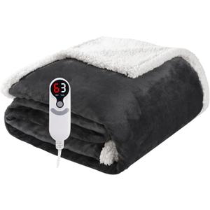 Electric Heated Blanket Throw Size 50"x60", Soft Flannel with Overheat Protection, 9 Adjustable Heat Settings & 10-Hour Auto-Off Timer, Fast Heating for Winter Comfort, Dark Gray
