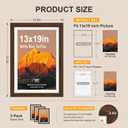 13x19 Picture Frame 3 Pack, Brown Wood, Tempered Glass, 11x17 Mat