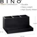BINO Multi Purpose 3 Compartment Organizer with Tray - Makeup Brush Holder and Toothbrush Holder - Marble Bathroom Accessories (Matte Black)