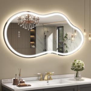 SMIROR Asymmetrical Led Bathroom Mirror 40x 24 inch, Irregular Cloud Lighted Vanity Mirror with Lights for Wall, Anit-Fog, Dimmable, Memory (Vertical/Horizontal)