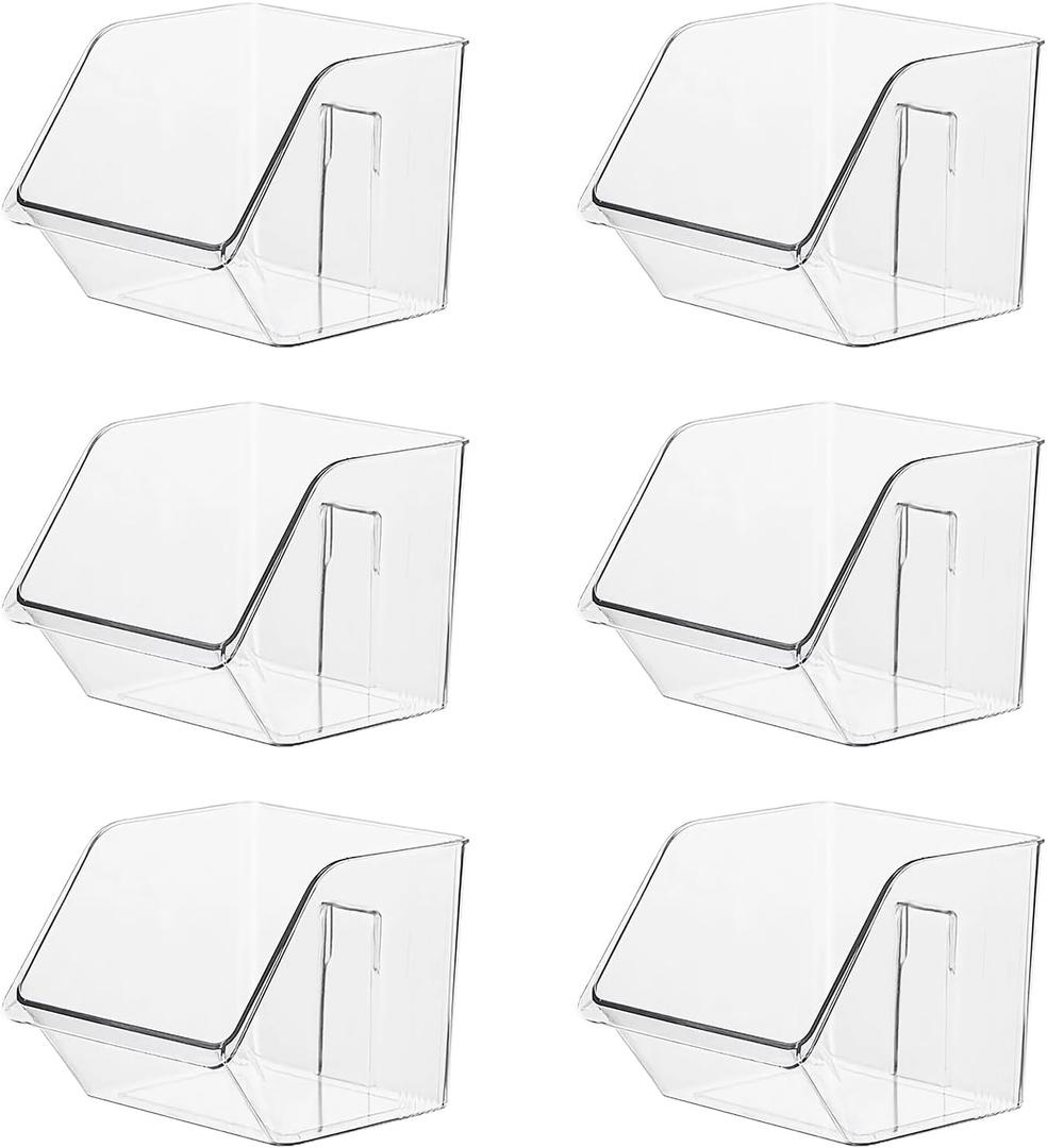 6-Pack Small Clear Storage Baskets, Adhesive Spice Rack Wall Mount for Countertop/Cabinet/Bathroom, Plastic Storage Bins Kitchen Wall Organizer and Storage Shelves, Spice Organizer