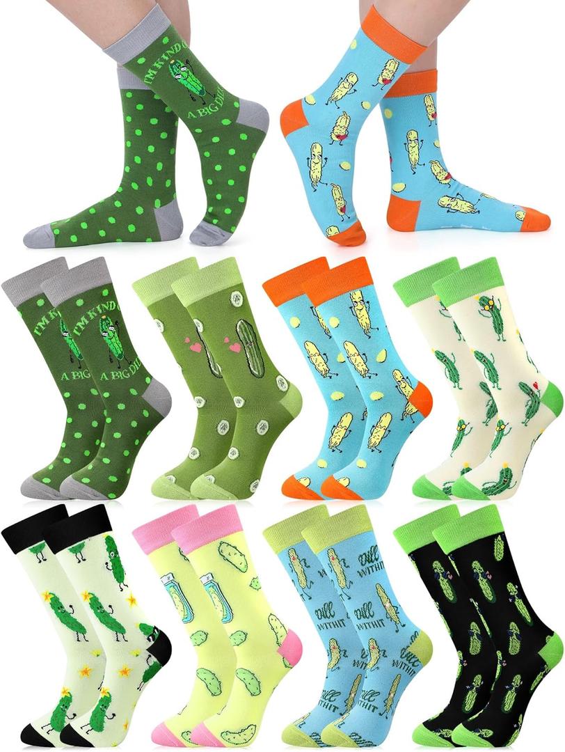 8 Pairs Funny Pickle Socks for Women Men Novelty Dill Cotton Mid Calf Socks Crazy Gifts for Pickle Lovers Holiday Birthday Gifts, One Size