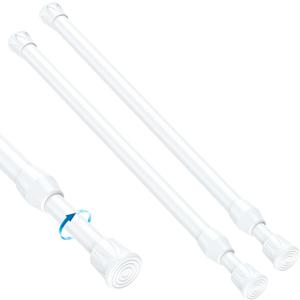 MEXAU 2PCS Small Tension Curtain Rod 11 to 19 Inch,White Short Curtain Rods No Drilling,Loaded Expandable Spring Curtain Rods for Windows,Kitchen,Closet,Cupboard,Door,Bookshelf