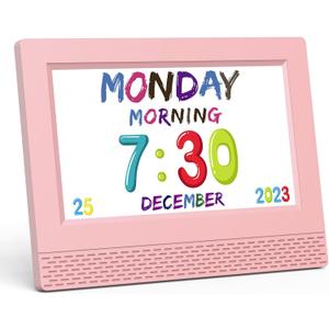 Kids Digital Alarm Clock Colorful, 7" Large LED Time Display Children's Sleep Trainer, Eye-Caring Digital Clock for Girls Boys Bedrooms Bedside, 17 Alarm Clock Settings Easy to Use Kids Birthday Gift (Pink)