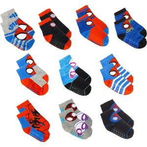 Marvel Spiderman Grip Socks, Socks for Toddler Boys, 10 Pack, Spider man Toddler Gripper Socks, Amazing Spiderman Variety, 4-5T