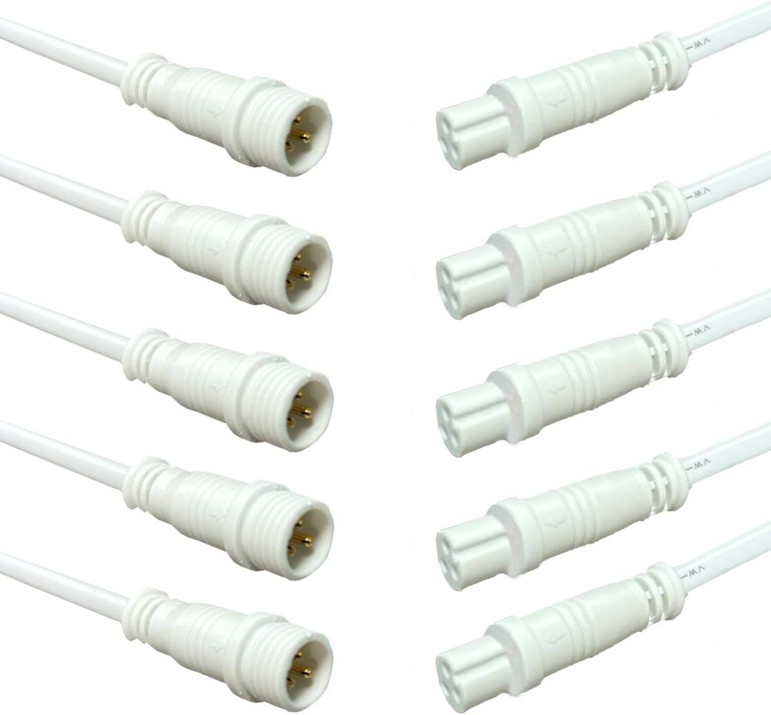 10Pairs White 3 Wire Waterproof Connector,22AWG 3 Pin Electrical Connector,11.8in/30cm Wire Waterproof Male Female Connector for Car, Truck, Boat,Indoor/Outdoor LED Strip Lights