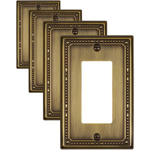 4-Pack Antique Brass Outlet Covers Wall Plate, Metal Decorator Wall Plates for Receptacles, Dimmer Switches, GFCI Outlets, Decorative Pearl Design, 3.15''*4.88'', Midsize