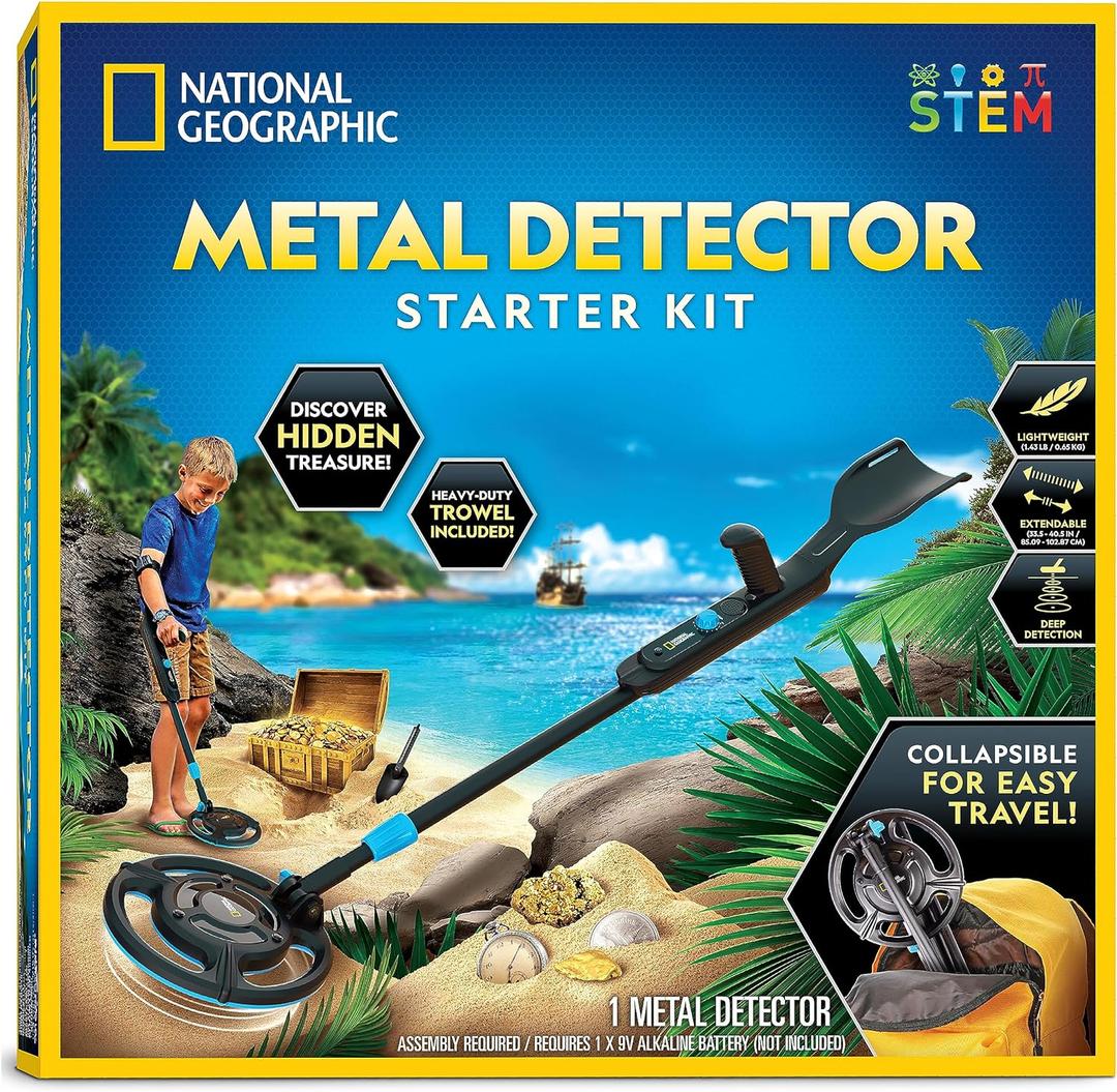 National Geographic Starter Metal Detector Kit for Kids - Kids Metal Detector with 7.4" Waterproof Coil & Trowel, Lightweight Gold Detector, Beach Detecting, Gift for Boys & Girls