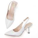 GENSHUO Women's Slingback Kitten Heel Pointed Closed Toe Stiletto Pumps Slip on Elastic Strap Wedding Party Dress Sandals Shoes (White) Size 9