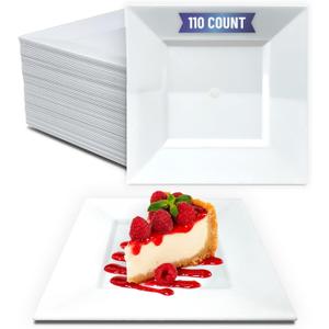 Reli. 110 Pcs Square Plastic Plates Disposable | 6.5" White Disposable Dessert Plates for Party | Hard Plastic | Fancy for Party, Wedding, Small Appetizer, Salads, Dessert