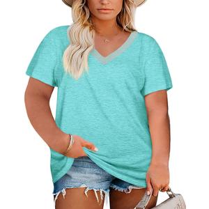 Womens Plus Size V Neck T Shirts Summer Short Sleeve Sexy Tops T-Shirts Tunic Casual Loose Fit Soft Basic Tees