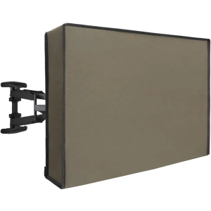 Easy-Going Waterproof Outdoor TV Cover for 65-70 inch TV with Bottom Cover, Thick Fabric, Dustproof and Weatherproof TV Cover with Remote Control Pocket, Camel