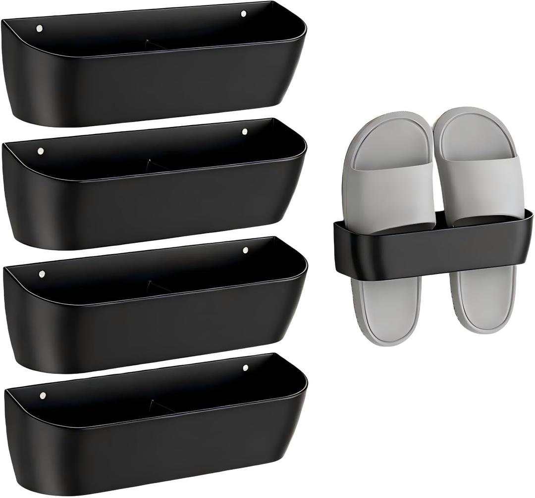 Wall Mounted Shoe Rack 4-Pack with Sticky Strips, Plastic Shoe Holder & Storage Organizer for Door, Wall, RV | Hanging Shoe Organizer for Home