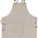 Crossback Apron with Pockets x2,Split Apron with Adjustable Straps,M-XXL (Beige)