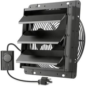 HG Power 10 Inch Shutter Exhaust Fan with Speed Controller, 647CFM High-Speed Vent Fan with, 1400RPM Wall Mounted Attic Fan for Shed, Garage, Greenhouse Ventilation, Black