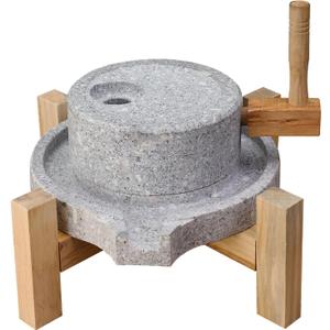 Artisanal Natural Stone Grain Mill (Solid Wood Base) - Household Grinder for Wheat/Spices & Coffee Beans, Ideal for Breads & Tortillas (7.87x11.8 Inches)