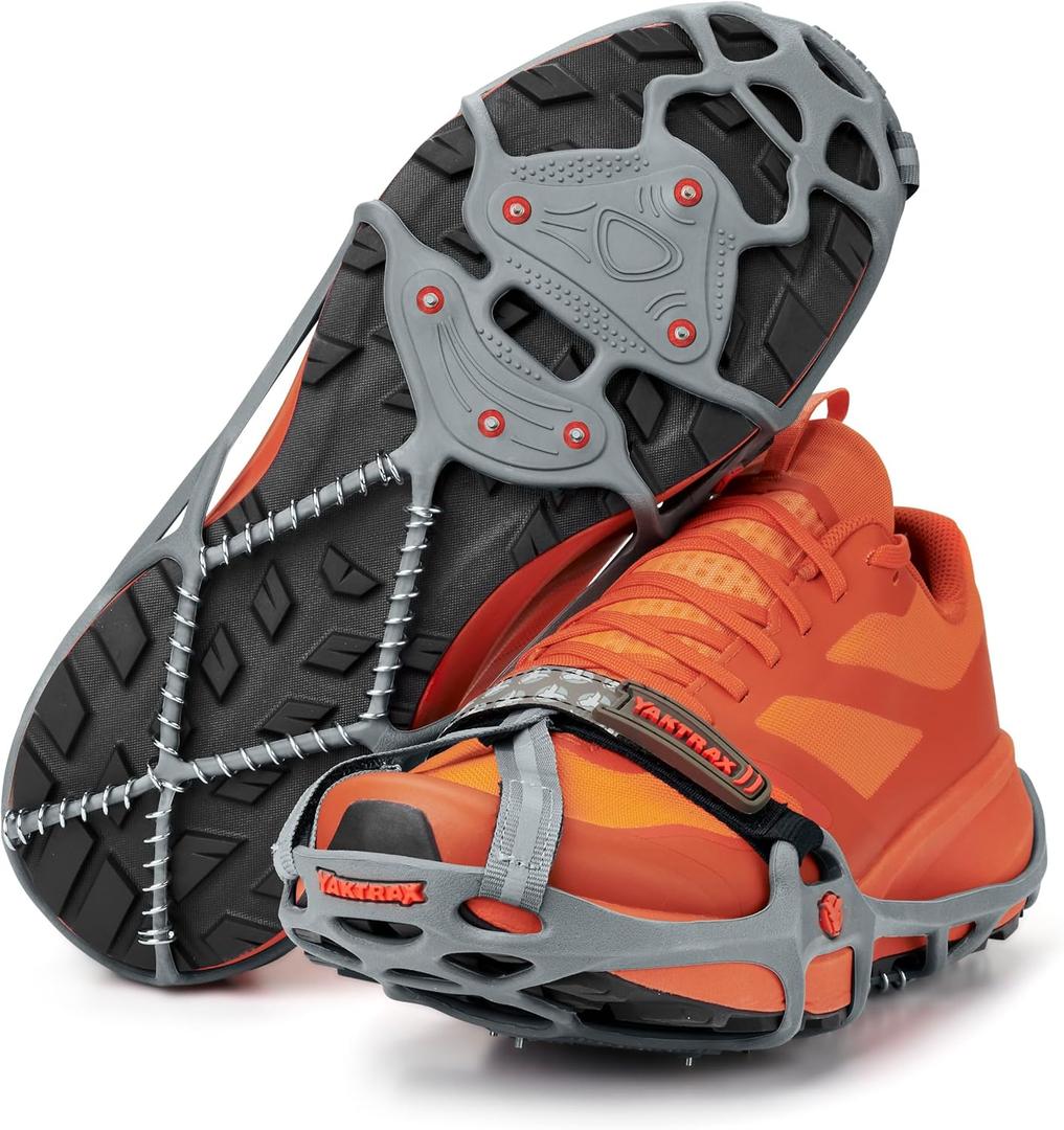 Yaktrax Run Traction Cleats for Running on Snow and Ice (Large, Gray/Red)