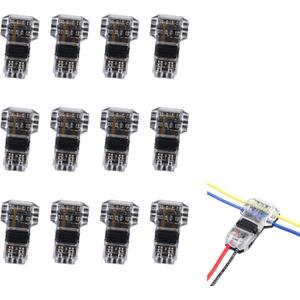 T Tap Wire Connectors for 16-18 AWG, Self-stripping Wire Connectors 3 Way 2 Pins, Quick Wire Splice Connectors, Solderless Low Voltage and High Voltage Wire Connectors 12 Pack