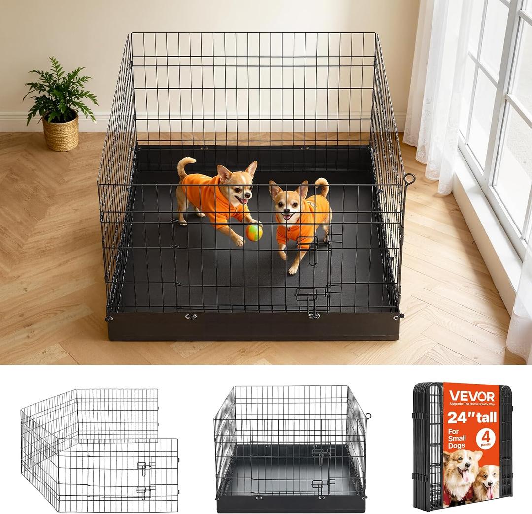 VEVOR Dog Playpen, 24 Inch 4-Panel Metal Puppy Pen with Waterproof Mat