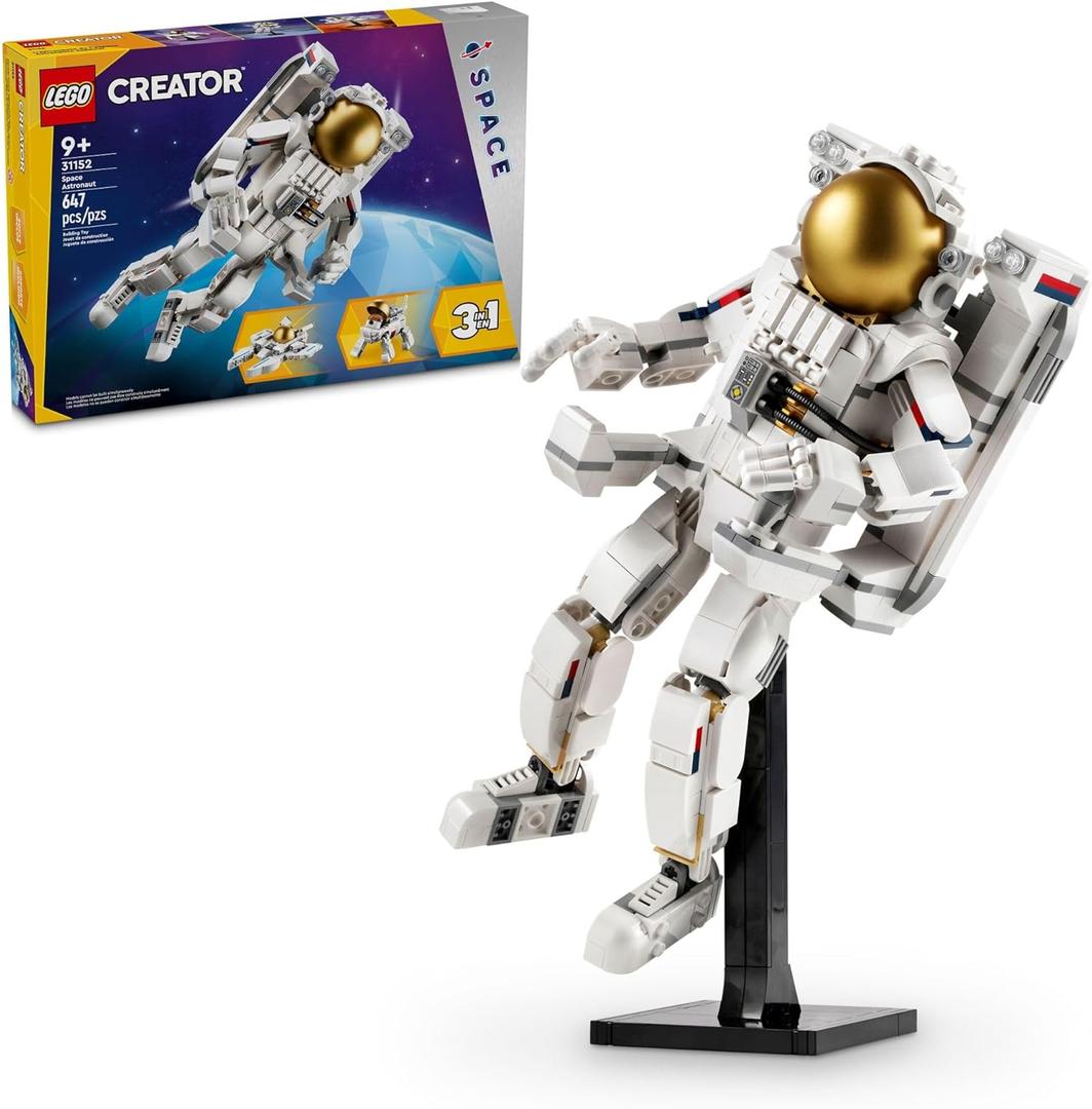 LEGO Creator 3 in 1 Space Astronaut Toy, Building Set Transforms from Astronaut Figure to Dog to Viper Jet, Space-Themed Gift Idea for Boys and Girls Ages 9 Years Old and Up, 31152
