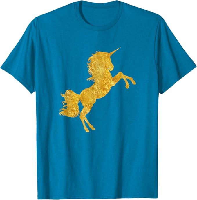 Kids Gold Unicorn Gift T-Shirt - Girls Shirt T-Shirt (Blue, S)