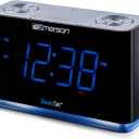 Emerson CKS1507 Smartset Radio Alarm Clock, 1.4" Blue LED Digital Display, USB Charging Port, Brightness Dimmer Controls, Bluetooth Connectivity, Set Alarm to Radio, Music, or Buzzer, Black