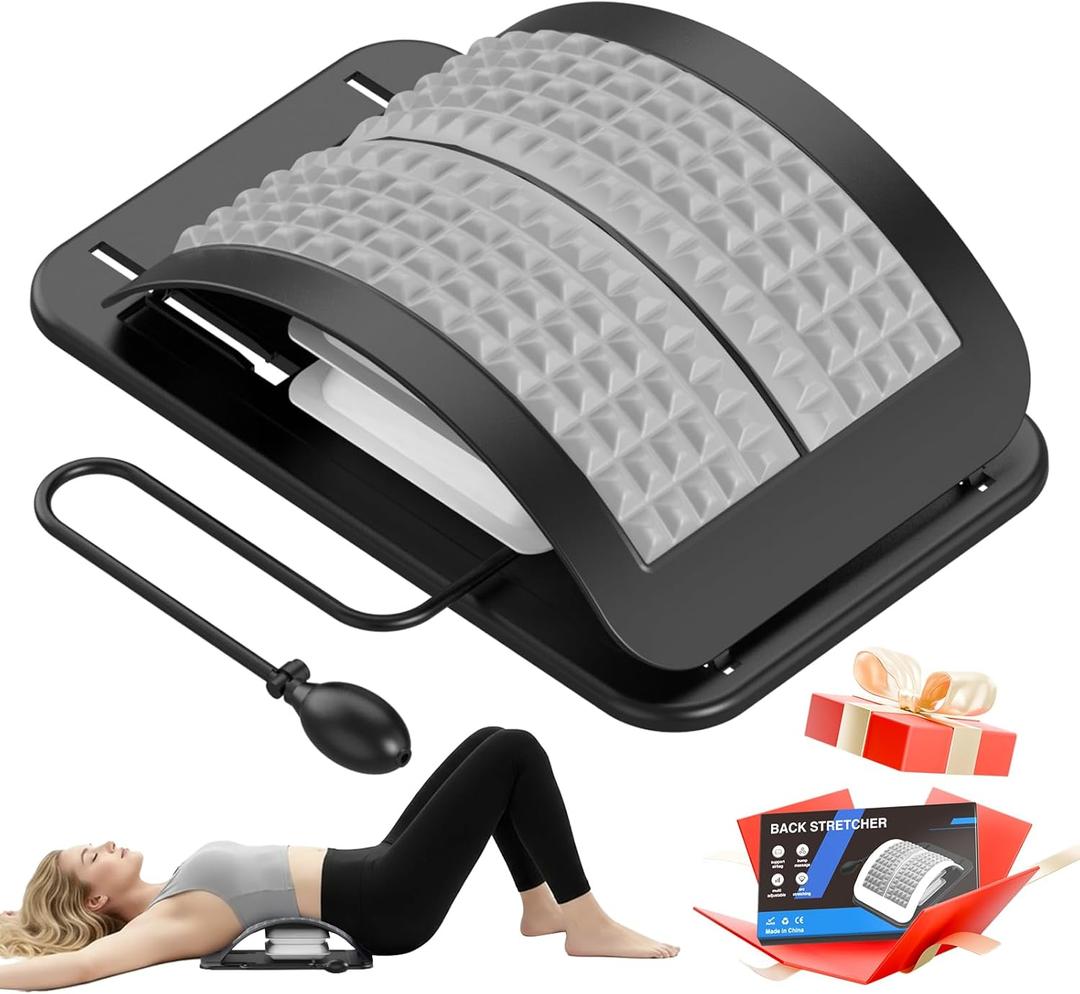 Back Stretcher for Lower Back Pain Relief, Adjustable Lumbar Traction Device, Ergonomic Spine Board with Acupressure Points, Back Massager for Spinal Decompression and Scoliosis (Grey)