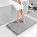 Yimobra Luxury Bathroom Rugs, Fluffy Bath Mats, Non Slip, Water Absorbent Microfiber, Machine Washable, Plush Carpet Shower Rugs, Thick Matts for Bathroom Floor&Tub, 44" X 24", Light Gray and White