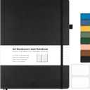 College Ruled Notebook, A4 Hardcover Leather Notebook for Work, Lined Notebook Journal for Women, Men, 192 Thick Paper, Lay Flat, Large Notebook with 2 Pockets, Professional Business Notebook, Black