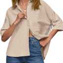 Cicy Bell Womens Summer Oversized Button Down Shirts Half Sleeve V Neck Business Casual High Low Tops Loose Fit Blouses