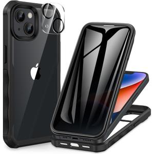 CENHUFO Privacy for iPhone 14 Plus Case, Full Body Phone Case with Built-in 9H Tempered Glass Privacy Screen Protector and Camera Lens Protector, Anti Peep Shockproof Bumper Clear Cover - Black