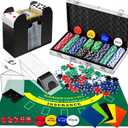 Aoriher Blackjack Casino Game Set, Include 300 Poker Chips, Casino Felt 1 Automatic Card Shuffler 6 Deck Dealer Shoe Discard Holder Tray Aluminum Case for Texas Holdem Blackjack Poker (Green)