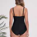 Itzel Women's Ruched Twist Front One Piece Swimsuit Tummy Control Push Up Vintage Retro Bathing Suits (Black)