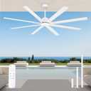 Minislak 72 Inch Ceiling Fan Without Light with 8 White Aluminum Blades,Industrial Ceilin fan with Remote,6 Speed,Quiet DC Motor,Large Outdoor Indoor Ceiling Fan for Patio,Garage,Living Room
