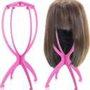 obeoby Pink Wig Stand, Portable Wig Holder Wig Head Stand for All Wigs Travel Wig (Pink (2pack))