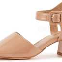 Women's Short Chunky Block Heels Strappy Heel Sandals with Square Toe Casual Dress Shoes (8, Peep-toe Beige)