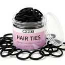 2 x CZZXI 150Ct Hair Ties No Damage for Fine Hair (1.58in), Seamless Elastic Ponytails Holders, Bulk Soft Nylon Hair Ties for Women, Teens & Girls | Hair Accessories (Black)