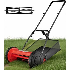 PeakPursuit 14-Inch Cordless Push Reel Lawn Mower, 5-Blade Walk-Behind Manual Grass Cutter with Steel Frame, Adjustable Cutting Height, Soft Grip Handle & 6.7-Gallon Grass Catcher