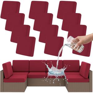 Smiry Waterproof Patio Cushion Covers, Stretch Outdoor Couch Slipcovers Replacement Washable Furniture Protector Sofa Chair Seat Cover for Dogs and Pets (12 Pcs, Wine Red)