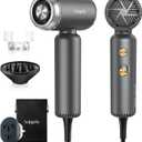 Dual Voltage Hair Dryer, High-Speed Ionic Blow Dryer for Fast Drying, Travel Compact Hair Blow Dryer with Magnetic Curly Diffuser for Home, Portable Hairdryer International 100-240V (Grey)