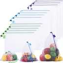 12 Pack Reusable Produce Bags, Barcode Scanable See Through Mesh Bags, Heavy Duty Washable Mesh Grocery Bag with Drawstring for Fruits, Grocery Storage, Toy Storage, 13.8"W x 16.5"H