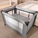 Dream On Me Zazzy Portable Playard with Bassinet - 360 Mesh Visibility, Quick Folding Travel Friendly Design, Carry Bag and Foldable Mattress Pad Included, Compact and Lightweight - Gray